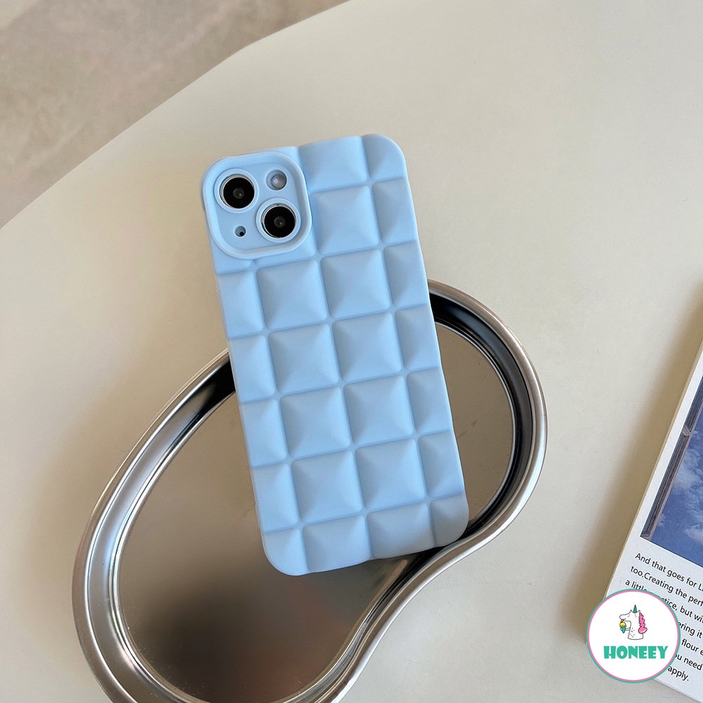 Mewah Lucu Warna Solid Color Grid Matte Soft Phone Case Untuk iPhone 14 Pro Max11 13 12 Silikon Lembut Indah Ponsel Penutup Belakang