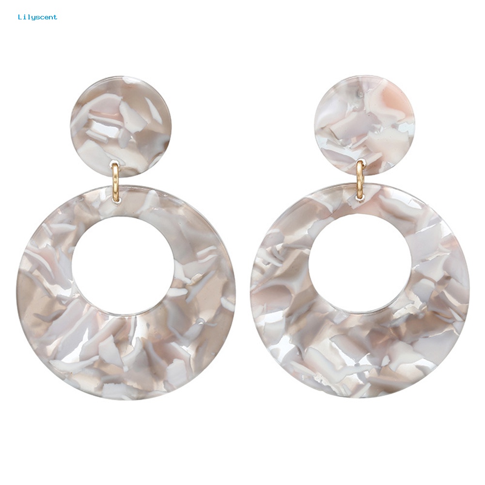 Lilyscent Vintage Wanita Berongga Bulat Geometris Menjuntai Ear Stud Earrings Pesta Perhiasan Hadiah