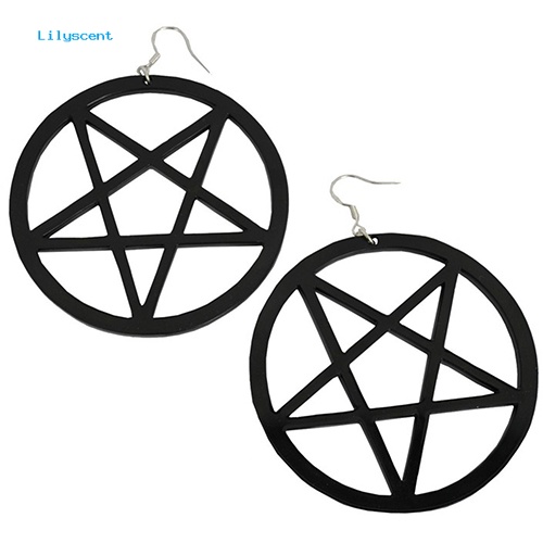 Lilyscent Punk Vintage Besar Berongga Pentacle Bulat Menjuntai Statement Earrings Ear Studs