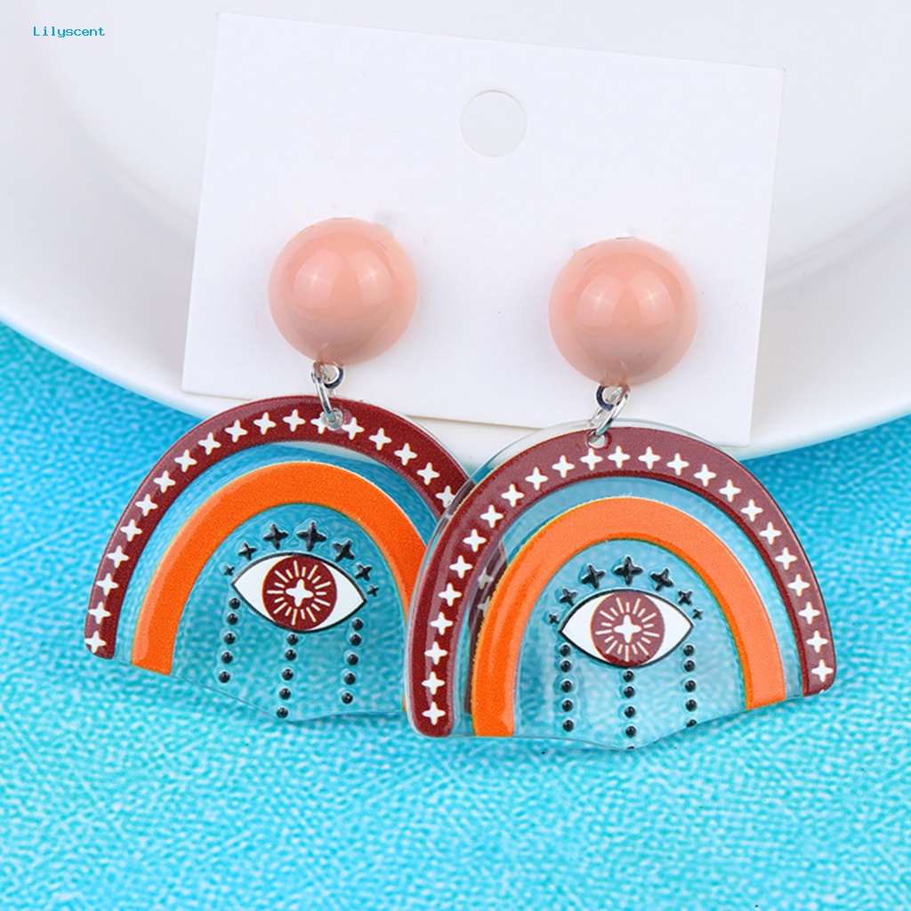 Lilyscent 1pasang Anting Tetes Pelangi Yang Indah Untuk Bar Acrylic Ringan Awan Pelangi Menjuntai Drop Earrings Tepi Halus