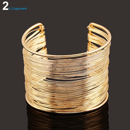 Lilyscent Fashion Wanita Multilayer Logam Wires String Terbuka Bangle Lebar Manset Gelang