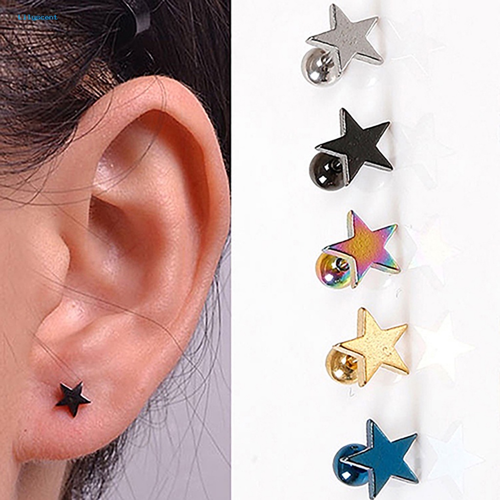 Lilyscent 1pasang Charm Perhiasan Anting Stud Telinga Bahan Alloy Motif Pentagram Untuk Pesta