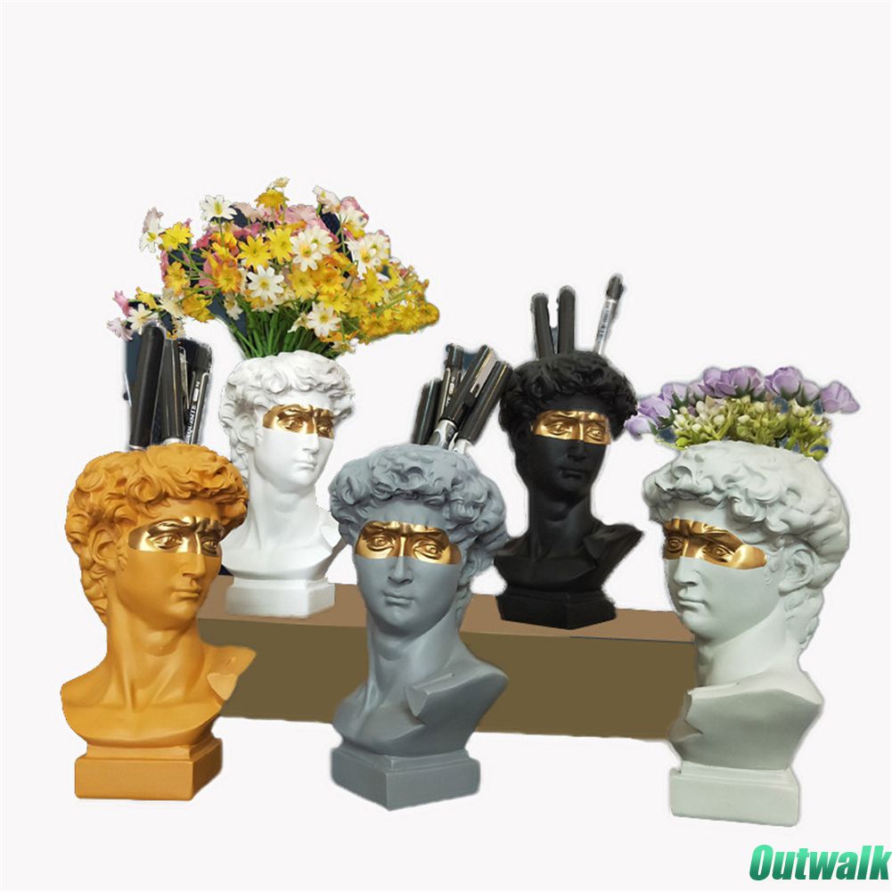 Vase Gaya Nordic Vas David Resin Pemegang Pena Patung Masker David Resin Kerajinan David Kepala Manusia Vas Bunga Dekorasi Ruang Ornamen Dekoratif