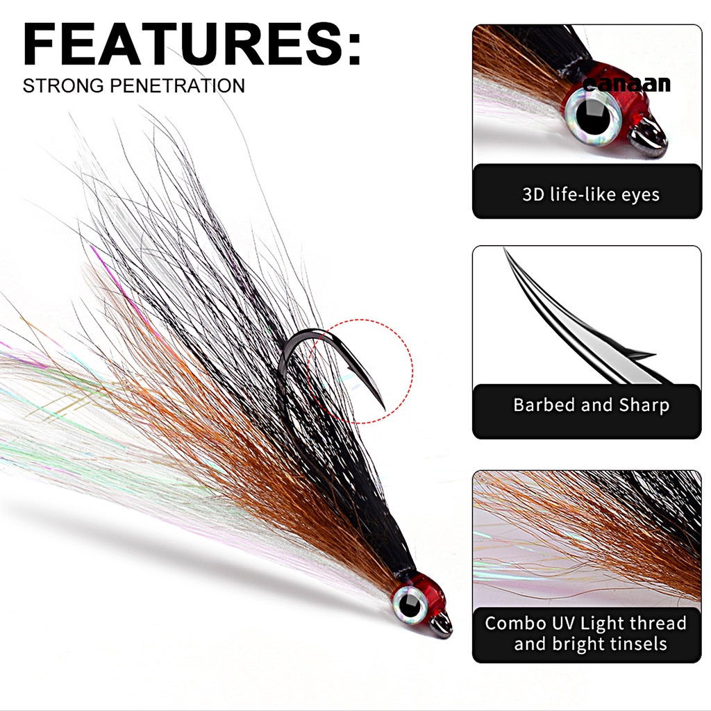 Cnn-5pcs/set Bulu Kait 3D Mata Berduri Tajam Kuat Anti-Korosi Menarik Ikan Universal Kekuatan Tinggi Memancing Umpan Kait Perlengkapan Angling