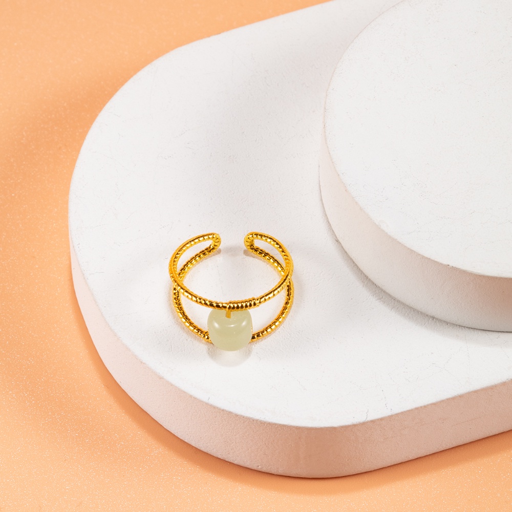 French Retro Metal Opening Adjustable Ring Kepribadian Perempuan Temperamen Sederhana Dan Serbaguna Hetian Jade Ring Perhiasan Gadis Seksi