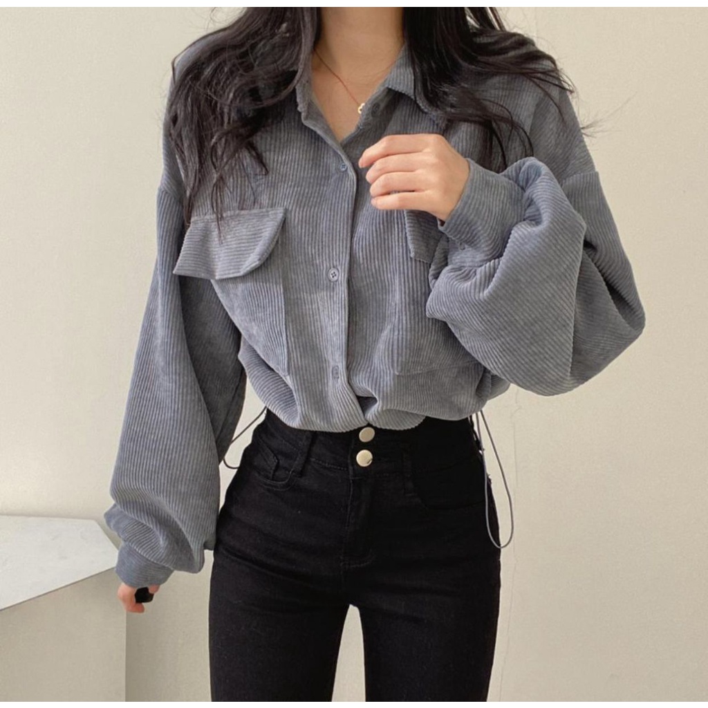 GROSIRTAS TG1693 Jaket Corduroy Wanita Import Outer Crop Retro Style Vintage