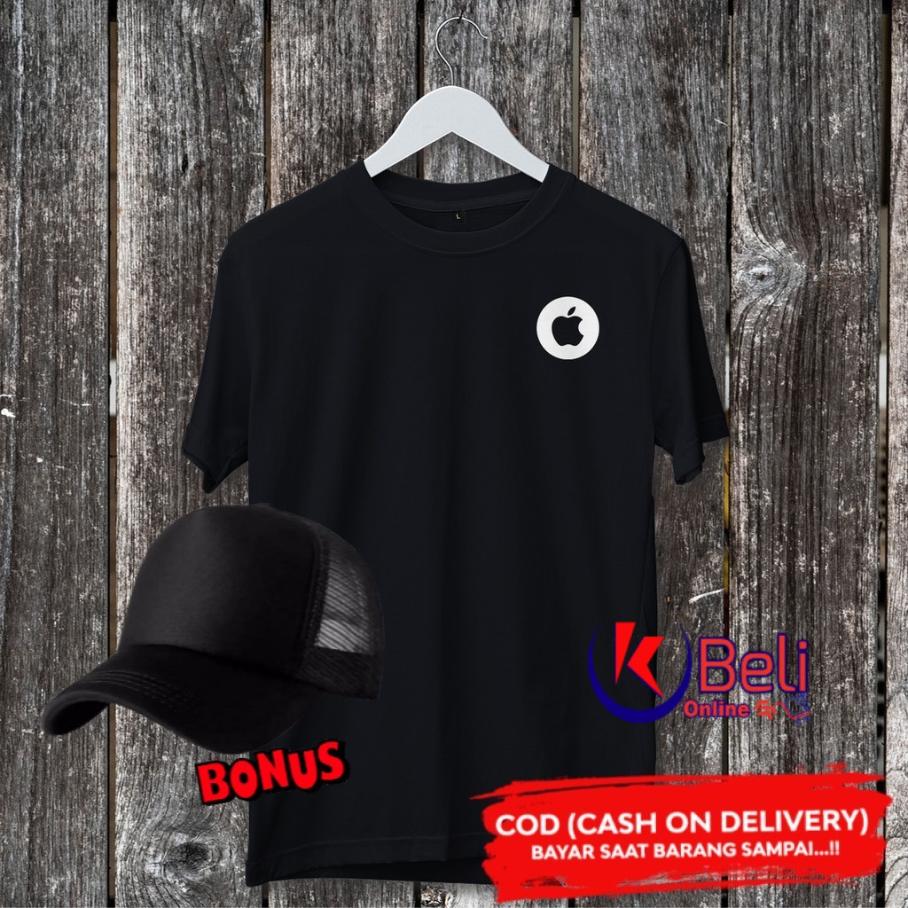 Bonus Topi... Kaos Distro Motif Apple Bulat Baju Tshirt Pria Wanita Terbaru Kekinian Viral Cewek Cow