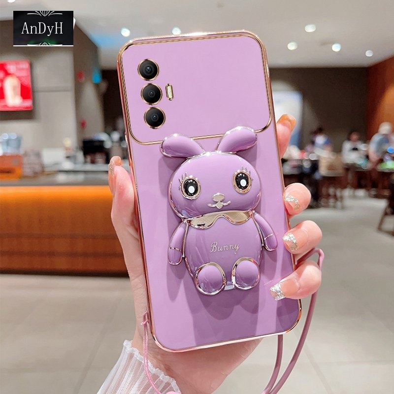 Andyh Case Ponsel Untuk Infinix Tecno Spark8 Pro Kartun Lucu Kelinci Kecil Tepi Lurus Shell Lembut Mengirim lanyard Silikon