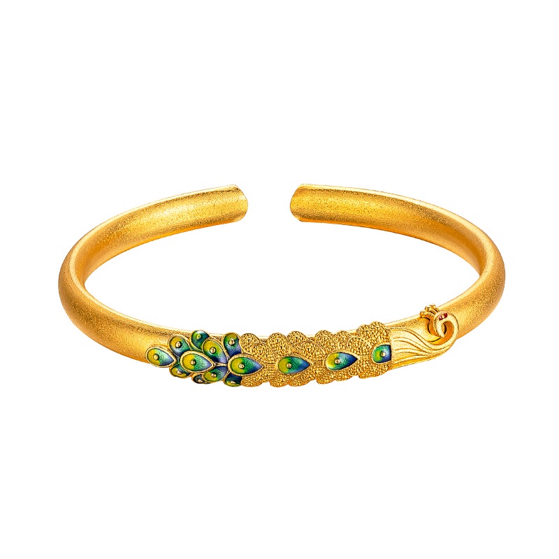 Goldkingdom Perhiasan Fashion 24K Bangkok Aksesoris Ready Stock Wanita Lapis Emas Gelang Merak Perancis Kuno Membakar Enamel Biru Gaya Etnik Vintage Gelang