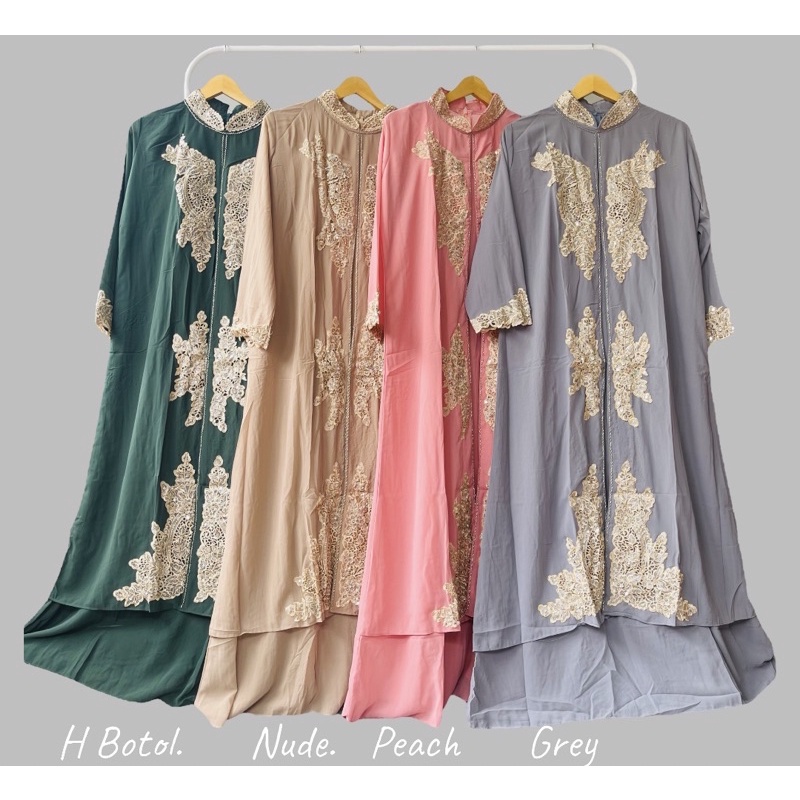 KAFTAN SHAQILA BORDIR / KAFTAN LEBARAN 2023 TERBARU / GAMIS KAFTAN MEWAT (FREE BABYGOLD, INNER &amp; TURBAN)