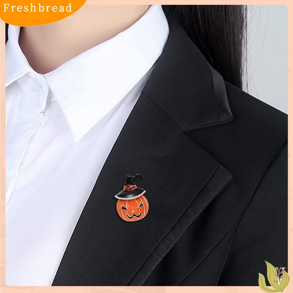 &lt; Freshbread &gt; Halloween Labu Berlian Imitasi Bertatahkan Enamel Bros Pin Sweater Kemeja Kerah Lencana