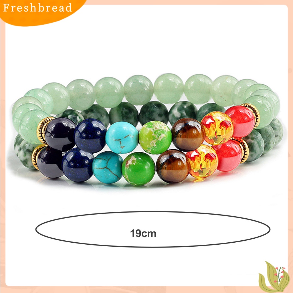 &lt; Freshbread &gt; 1pasang Gelang Manik-Manik Lapisan Ganda Tujuh Cakra Warna-Warni Alami Batu Vulkanik Pergelangan Tangan Berbagai Wanita Pria Yoga Olahraga Chakra Gelang Hadiah Pasangan