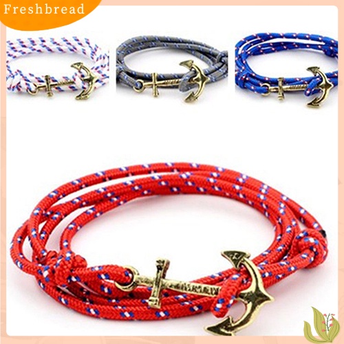 &lt; Freshbread &gt; Fashion Pria Multilayer Handmade Tali Gelang Jangkar Charms Bracelet Bangle