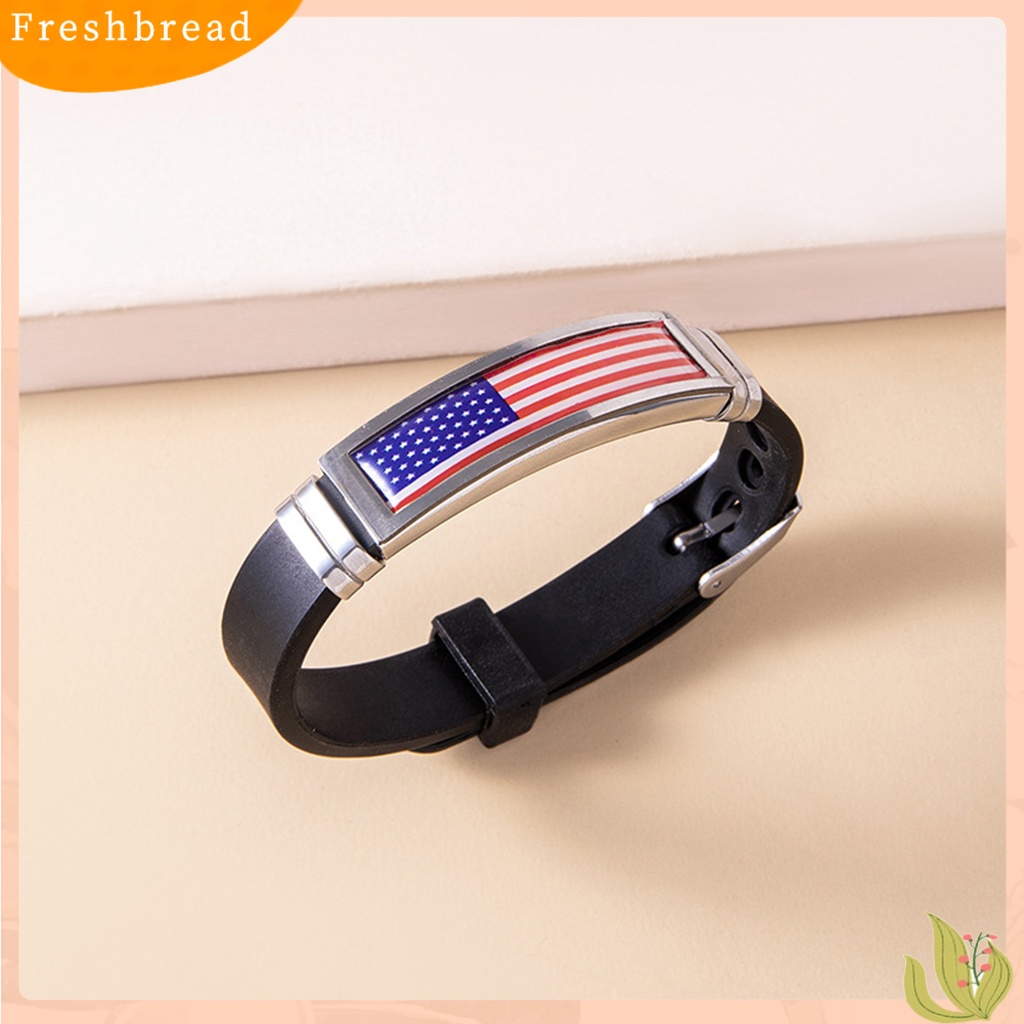 &lt; Freshbread &gt; Gelang Silikon Adjustable Geometris Patriotic Commemorative Nyaman Dekorasi Piala Dunia Stainless Steel Pria Wanita Bendera Gelang Fashion Perhiasan Untuk Pemandangan Permainan