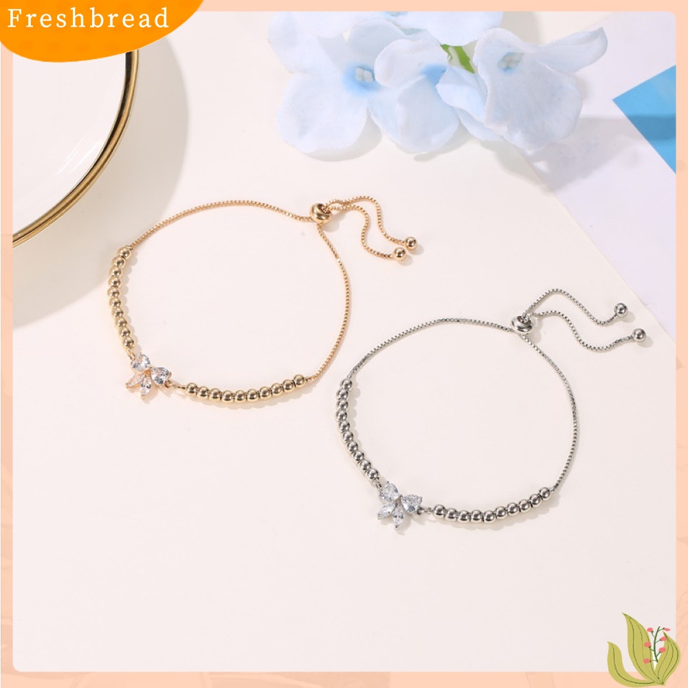 &lt; Freshbread &gt; Wanita Fashion Adjustable Cubic Zirconia Bow-Knot Design Gelang Perhiasan Hadiah