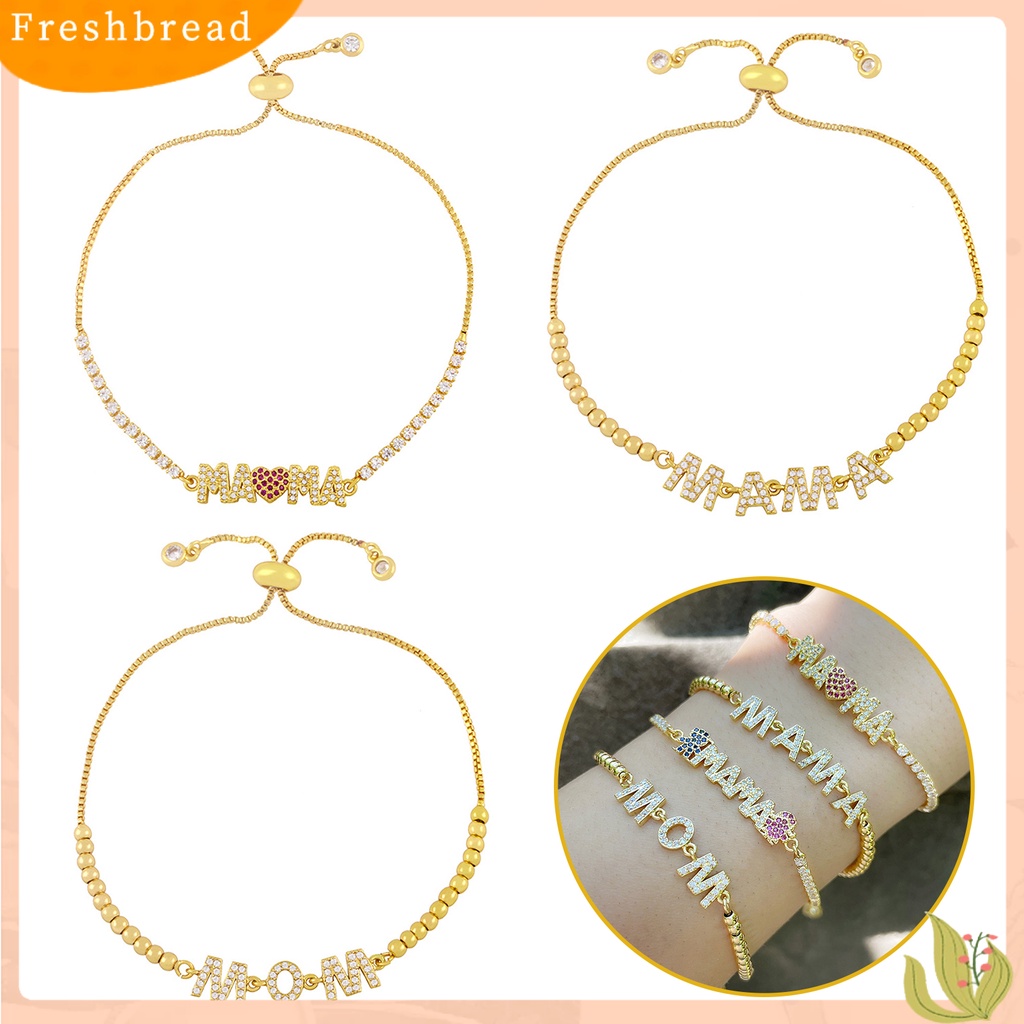 &lt; Freshbread &gt; Liontin Gelang Adjustable Cubic Zirconia Personalized Electroplating Letter Decor Hias Pengerjaan Halus MAMA Liontin Rantai Gelang Hadiah Ulang Tahun