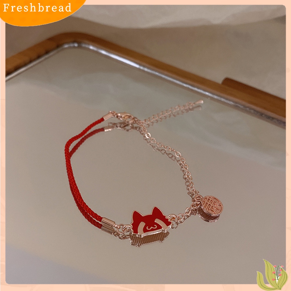 &lt; Freshbread &gt; Braided Bracelet Tali Merah Tidak Berubah Warna Perhiasan Alloy Shio Sapi Maskot Bangle Untuk Tahun Baru