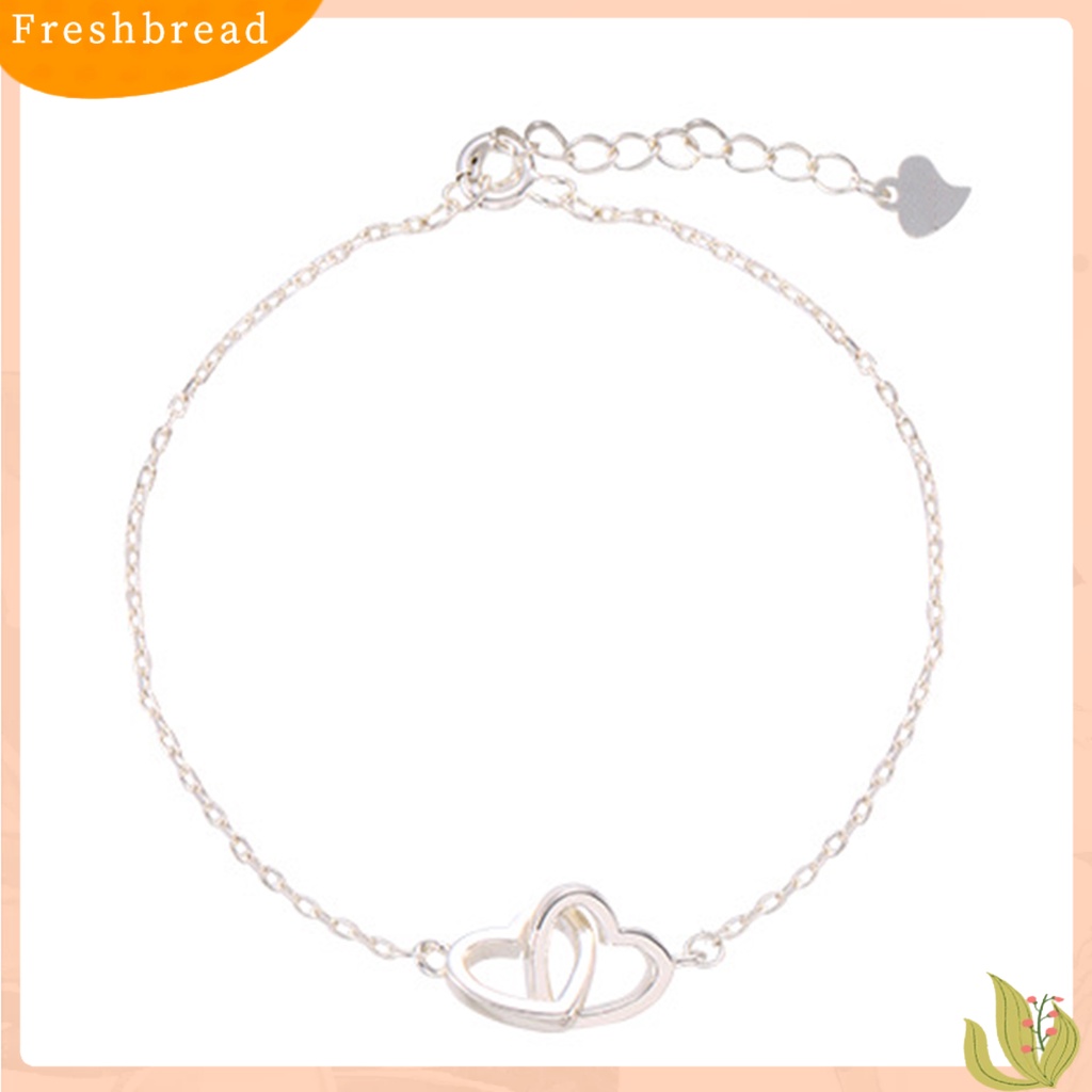 &lt; Freshbread &gt; Wanita Gelang Sweet Geometric Bright Luster Adjustable Extension Rantai Hias Hadiah Berongga Cinta Hati Interlock Rantai Gelang Tangan Perhiasan Untuk Pacaran