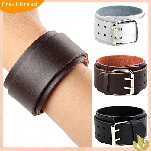 &lt; Freshbread &gt; Adjustable 2lapisan Gelang Kulit Imitasi Pria Gesper Cuff Bangle Bracelet