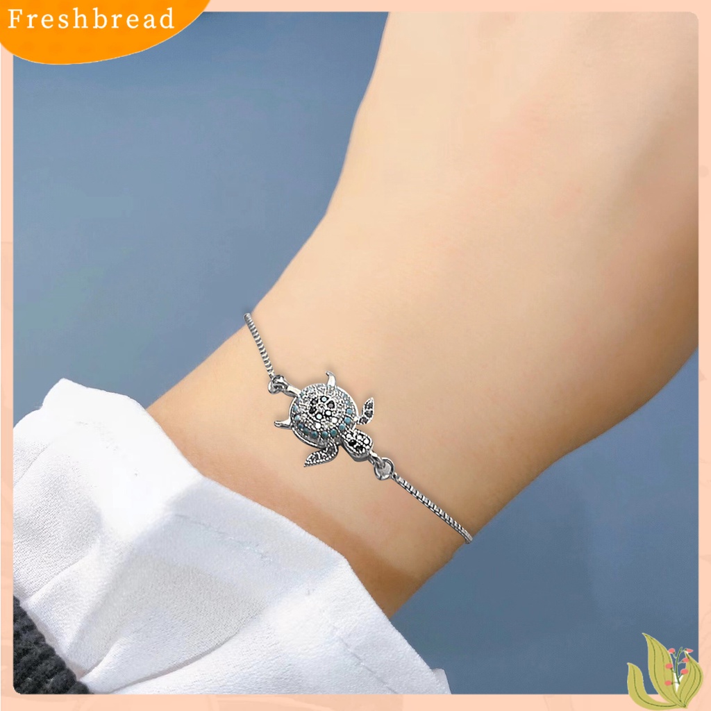 &lt; Freshbread &gt; Turtle Gelang Adjustable Shiny Colorful Rhinestones Sparkling Geometric Hias Hadiah Wanita Gadis Penyu Laut Gelang Perhiasan Mungil Untuk Pacaran