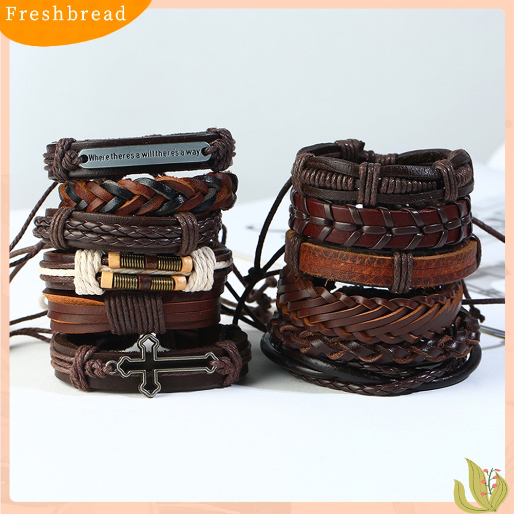 &lt; Freshbread &gt; 12Pcs/Set Vintage Pria Kulit Imitasi Multi-Layer Braided Gelang Perhiasan Hadiah