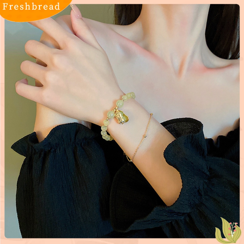 &lt; Freshbread &gt; Wanita Gelang Double-layers Beaded Faux Crystal Golden Link Rantai Adjustable Peanut Pendant Ladies Bangle Perhiasan Fashion