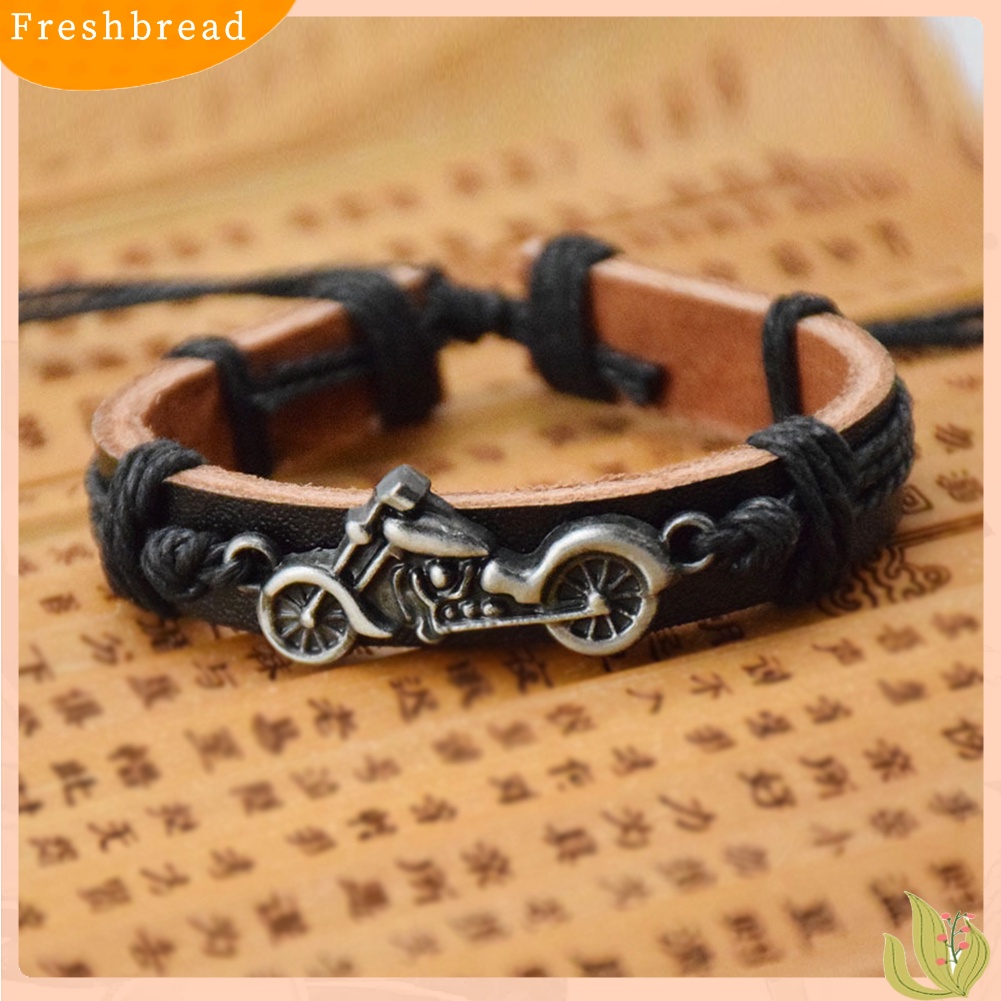 &lt; Freshbread &gt; Pria Fashion Motor Dikepang Kulit Imitasi Manset Gelang Bangle Perhiasan Hadiah