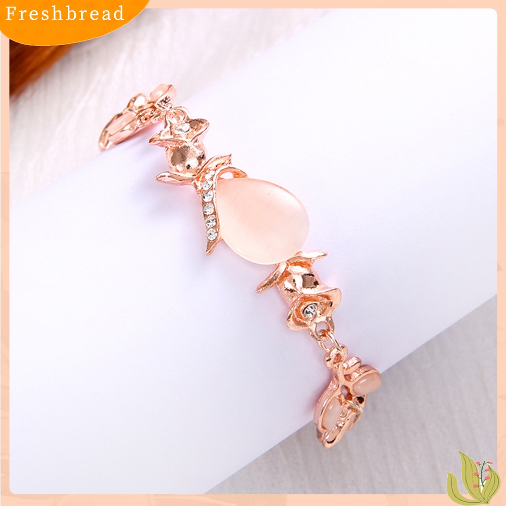 &lt; Freshbread &gt; Fashion Buatan Opal Hias Daun Gelang Wanita Pesta Bangle Perhiasan Hadiah