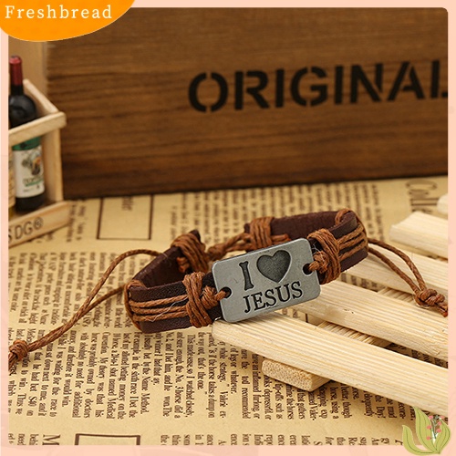 &lt; Freshbread &gt; Unisex I LOVE JESUS Faux Leather Bangle Rantai Tali Rami Gelang Yang Dapat Disesuaikan