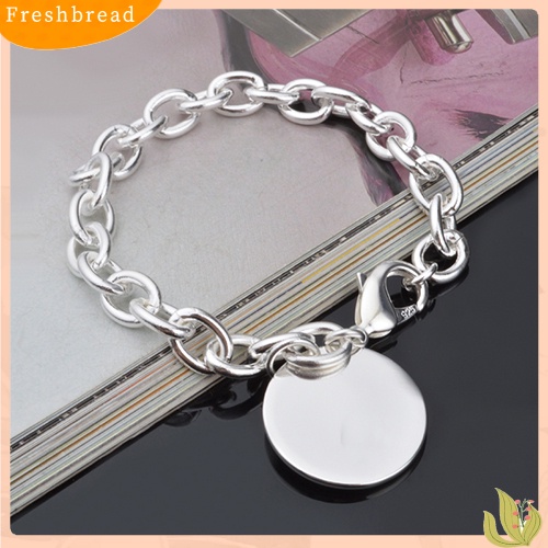 &lt; Freshbread &gt; Wanita Perak Berlapis Pesona Bulat Liontin Rantai Link Bangle Gelang Perhiasan