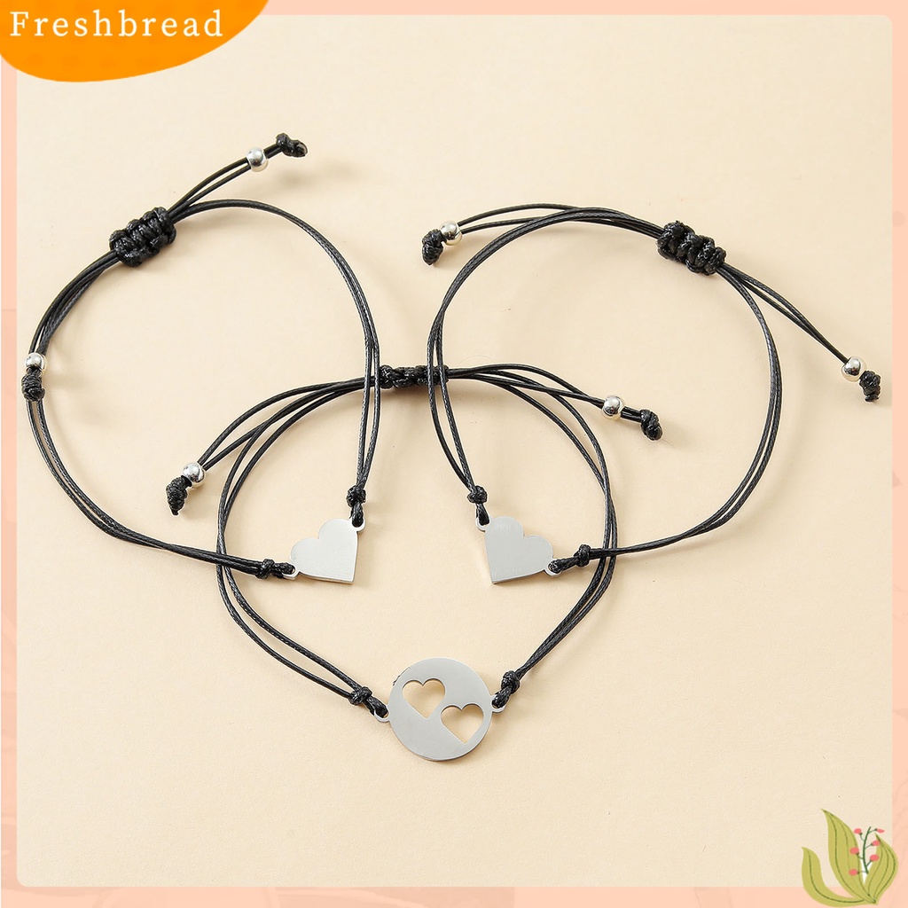 &lt; Freshbread &gt; 3Pcs/Set Gelang Ibu Berongga Keluar Jantung Perhiasan Adjustable Bright Luster Bracelets Untuk Hari Ibu