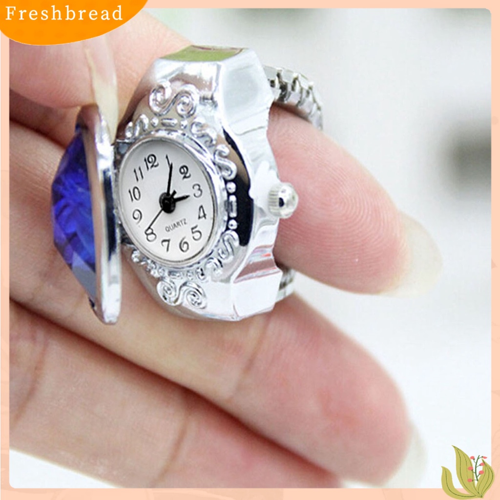 &lt; Freshbread &gt; Jam Tangan Quartz Cincin Jari Berlian Imitasi Flip Oval Fashion Unisex Untuk Club Pesta