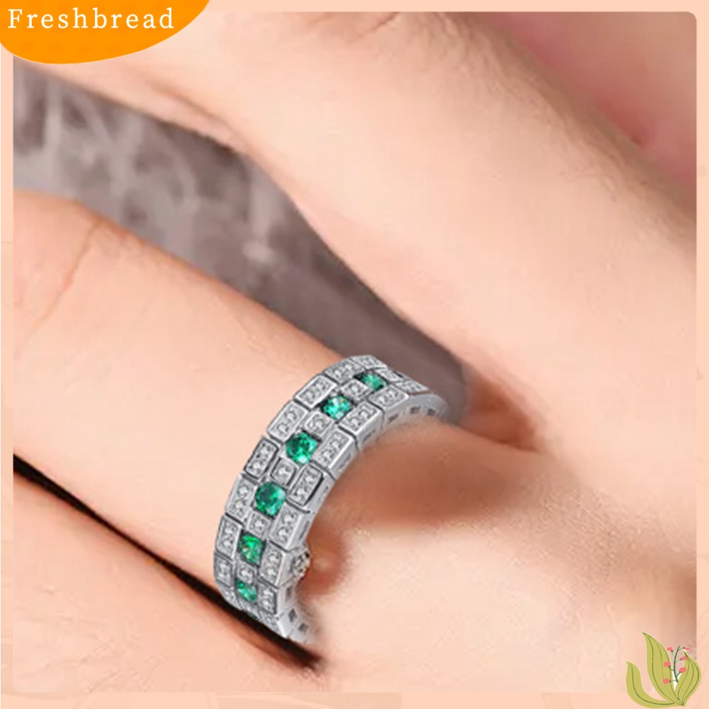 < Freshbread > Cincin Jari Bulat Lebar Perhiasan Bersinar Hijau Cincin Permata Imitasi Untuk Pesta Pernikahan Perjamuan Prom
