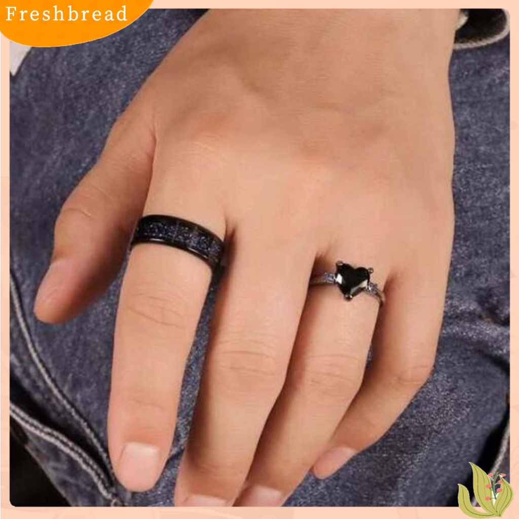 &lt; Freshbread &gt; 2Pcs/Set Cincin Pasangan Permukaan Halus Lebar Paduan Hati Permata Imitasi Garis Biru Jari Rings Pesona Perhiasan