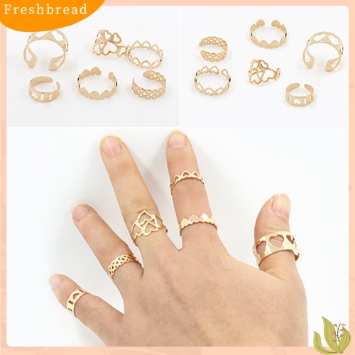 &lt; Freshbread &gt; 6pcs Wanita Berongga Cinta Hati Di Atas Buku Jari Midi Tip Band Rings Set