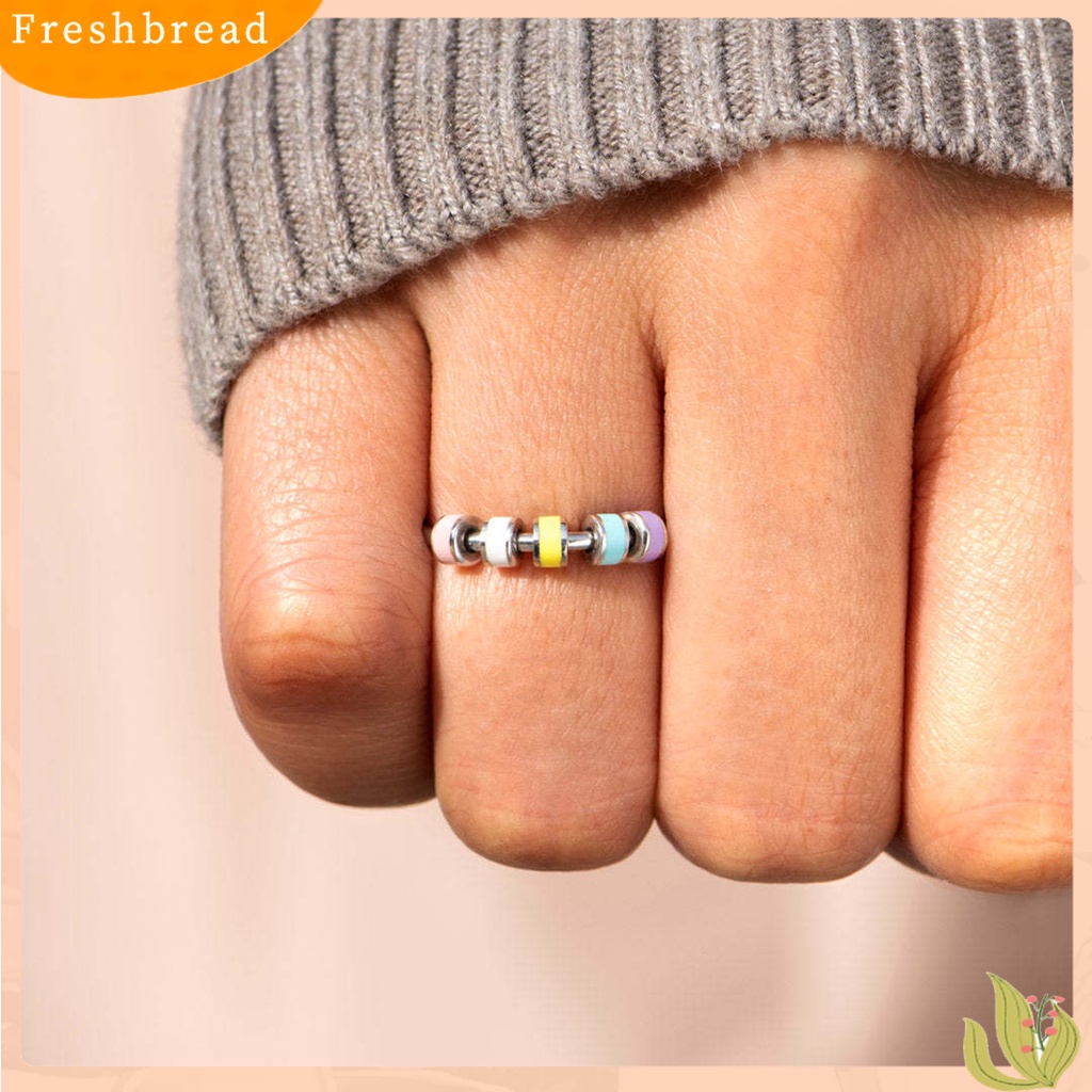 &lt; Freshbread &gt; Unisex Cincin Berputar Manik-Manik Pereda Kecemasan Stainless Steel Multicolor Menetes Cincin Minyak Fashion Perhiasan