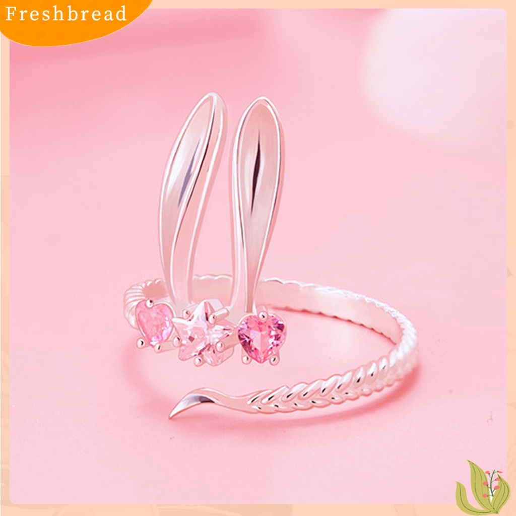 &lt; Freshbread &gt; Wanita Cincin Pembukaan Lucu Manis Hadiah Hari Valentine Merah Muda Berlian Imitasi Tertanam Kelinci Jari Cincin Perhiasan Fashion