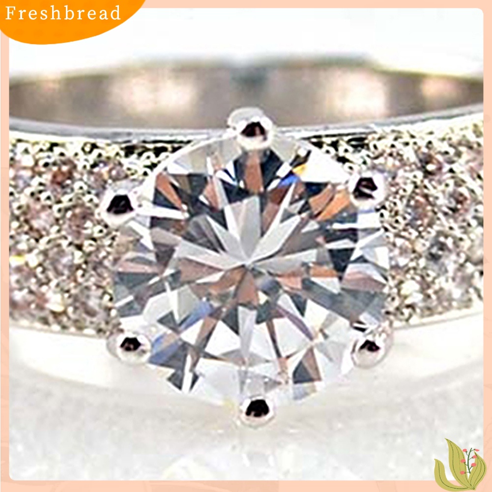 &lt; Freshbread &gt; Fashion Wanita Zirkon Perak Disepuh Cincin Menawan Batu Permata Imitasi Rings Jewelry