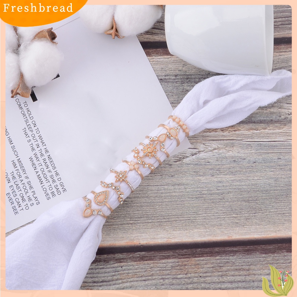 &lt; Freshbread &gt; 10Pcs/Set Wanita Tetesan Air Mahkota Berlian Imitasi Susun Midi Knuckle Finger Rings