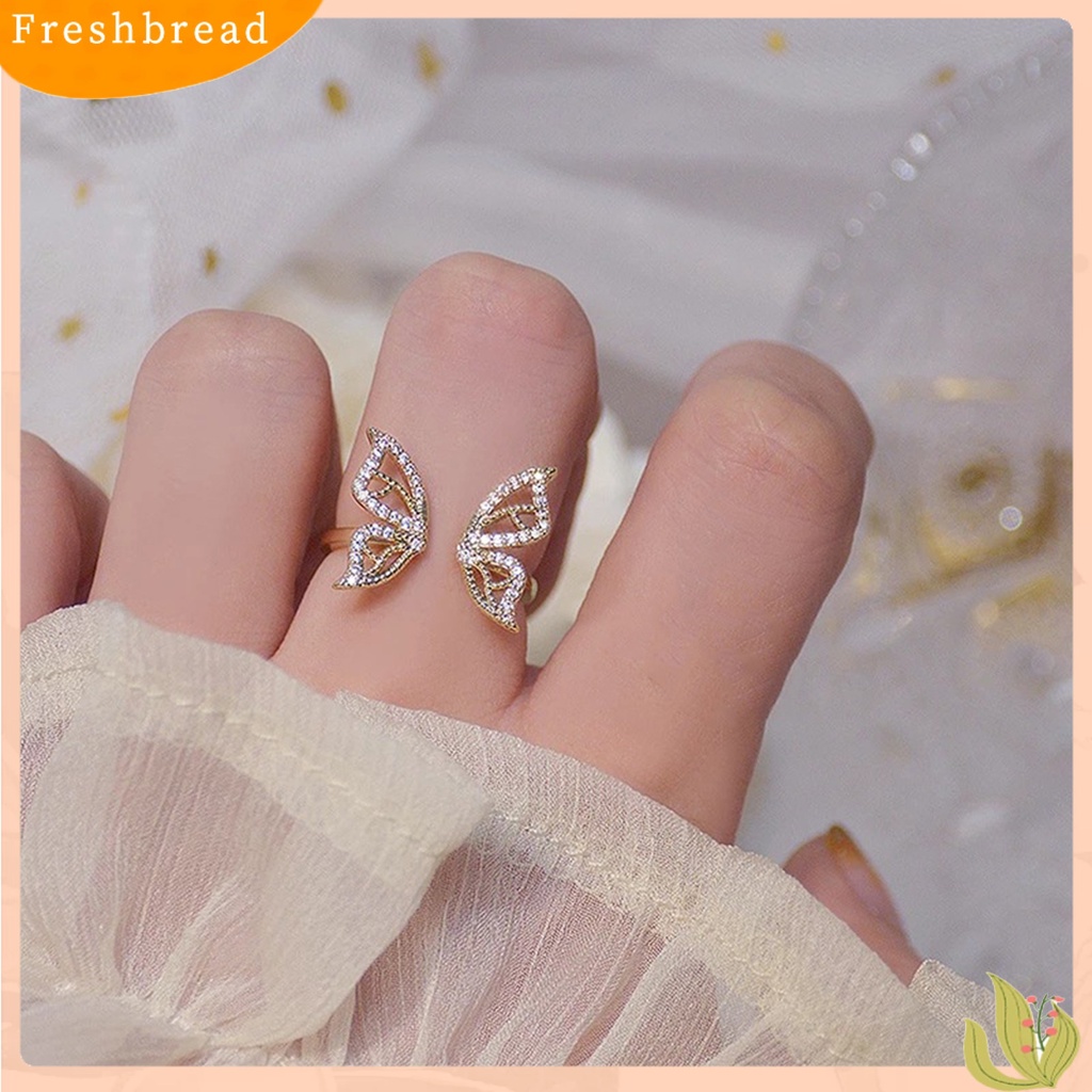 &lt; Freshbread &gt; Cincin Jari Bentuk Indah Bahan Alloy Tahan Karat Hias Butterfly Wanita Open Ring Untuk Anak Perempuan
