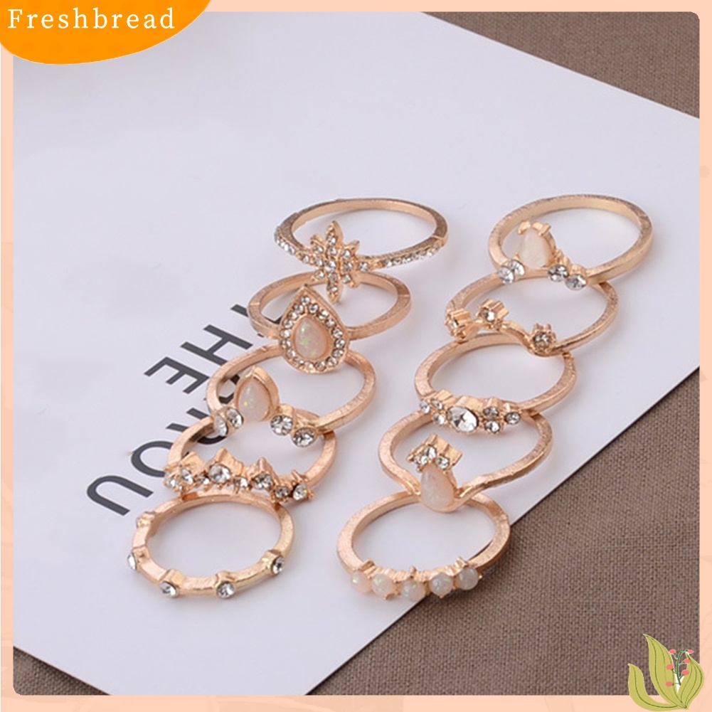 &lt; Freshbread &gt; 10Pcs/Set Lady Water Drop Bintang Mahkota Opal Imitasi Susun Buku Jari Cincin Midi