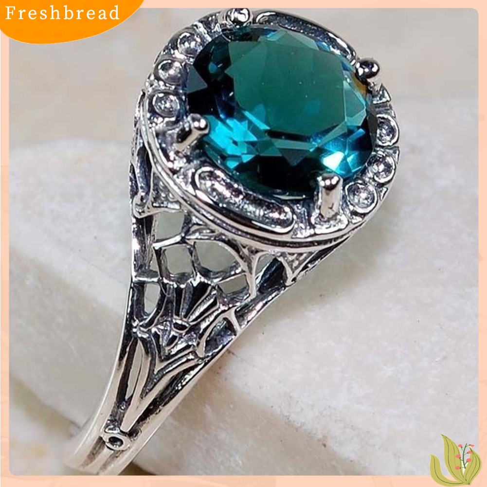 < Freshbread > Retro Wanita Besar Berlian Imitasi Bertatahkan Hollow Ukir Cincin Vintage Pesta Perhiasan