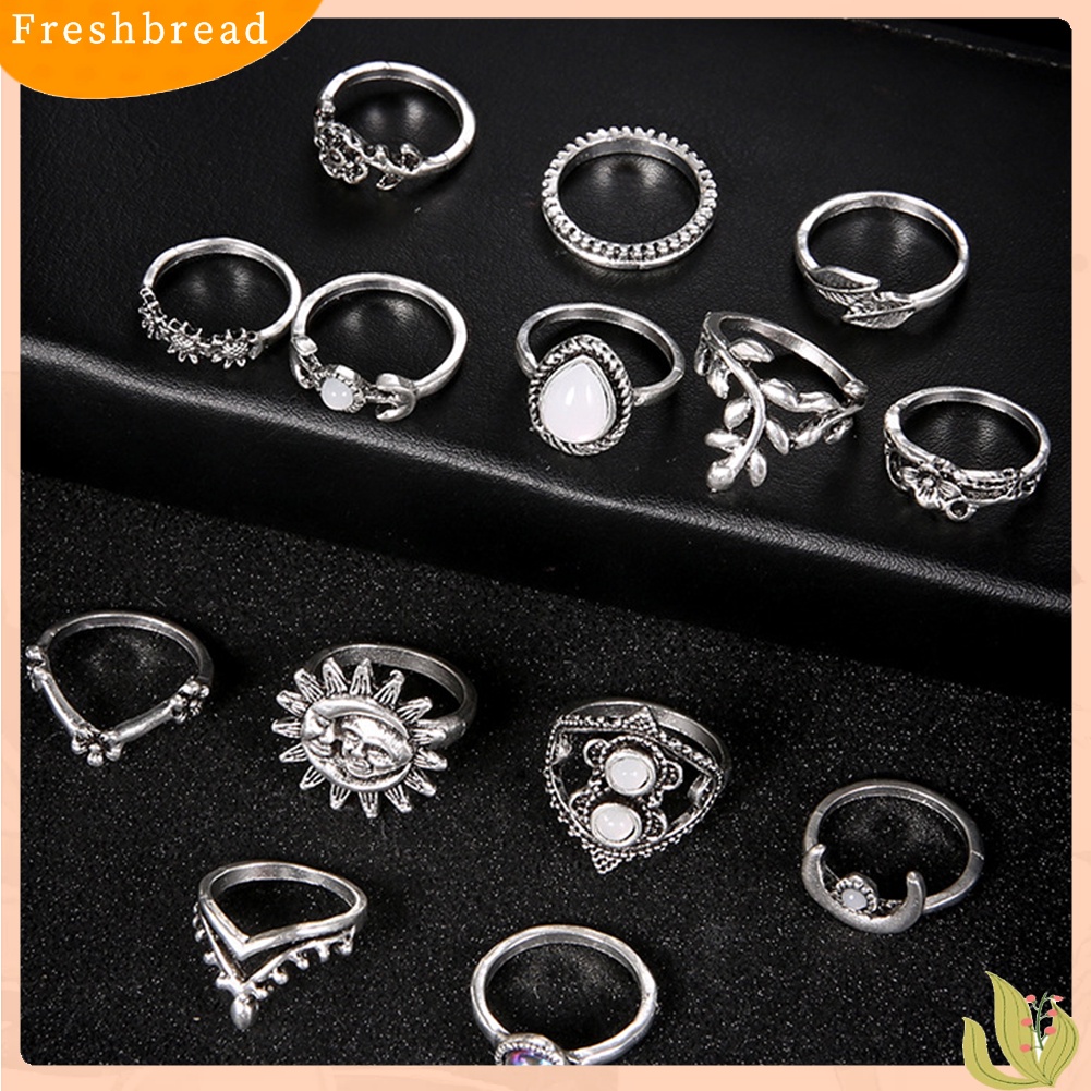 &lt; Freshbread &gt; 14Pcs Vintage Bunga Matahari Bulan Jari Midi Knuckle Rings Set Wanita Perhiasan Pesta