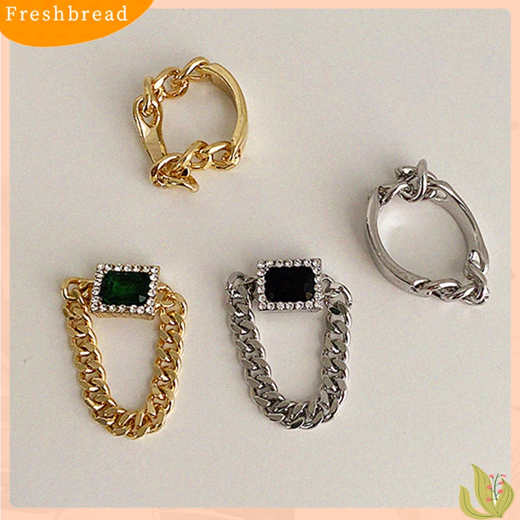 &lt; Freshbread &gt; Ring Cincin Rantai Zircon Hijau Bahan Metal Halus Gaya Perancis Untuk Club