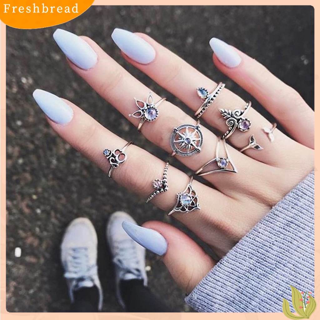 &lt; Freshbread &gt; 9Pcs Cincin Buku Jari Gaya Menarik Multi Gaya Mermaid Tail Midi Finger Knuckle Stacking Rings Set Untuk Club Party Banquet