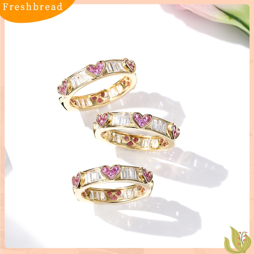 &lt; Freshbread &gt; Wanita Cincin Peach Hati Berlian Imitasi Perhiasan Berongga Keluar Cubic Zirconia Finger Ring Hadiah Ulang Tahun