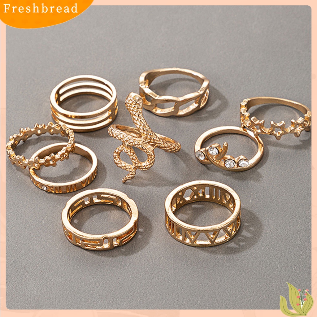 &lt; Freshbread &gt; 9Pcs/Set Cincin Gothic Desain Hollow Perhiasan Aksesori Tahan Aus Shiny Bentuk Ular Cincin Wanita Untuk Outdoor