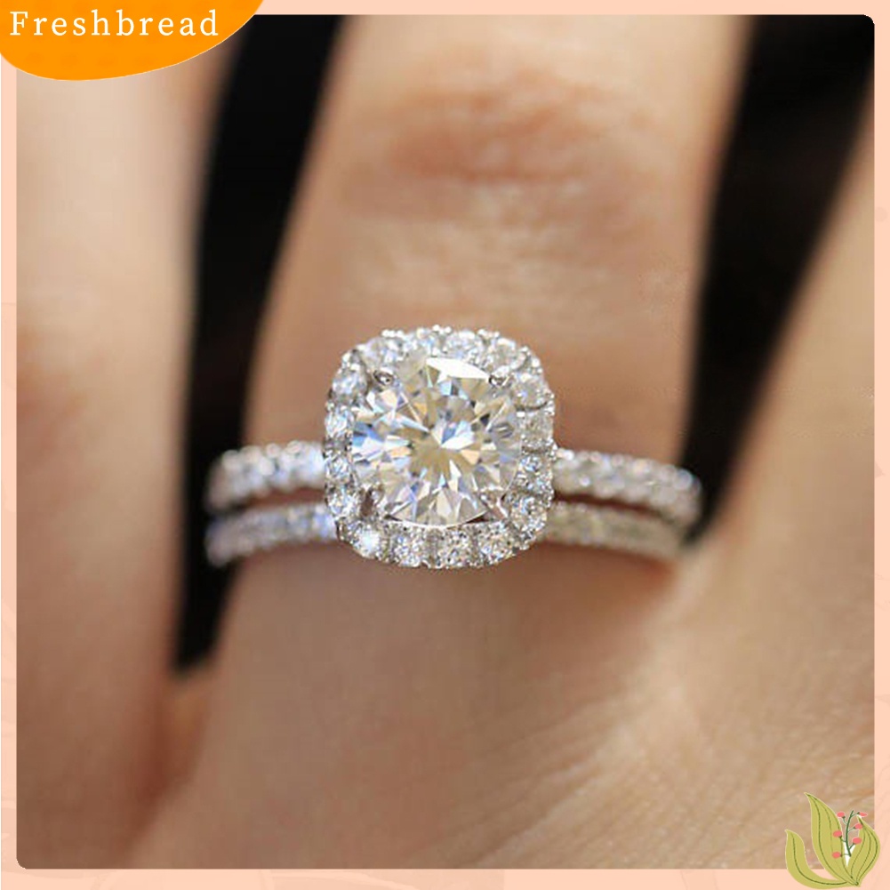 &lt; Freshbread &gt; 2Pcs/Set Mewah Wanita Pertunangan Pernikahan Berlian Imitasi Bertatahkan Susun Cincin Perhiasan