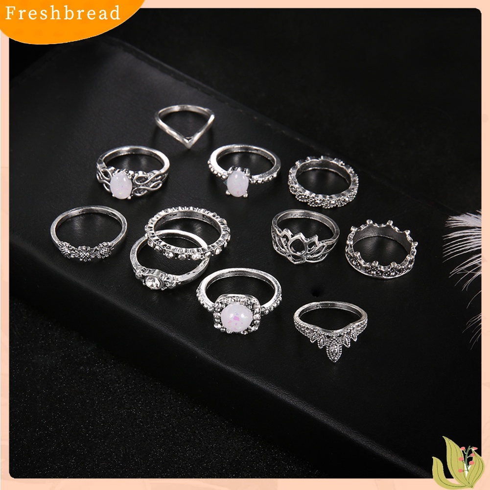 &lt; Freshbread &gt; 11 Pcs Wanita Set Perhiasan Imitasi Opal Berlian Imitasi Knuckle Susun Bersama Rings Band