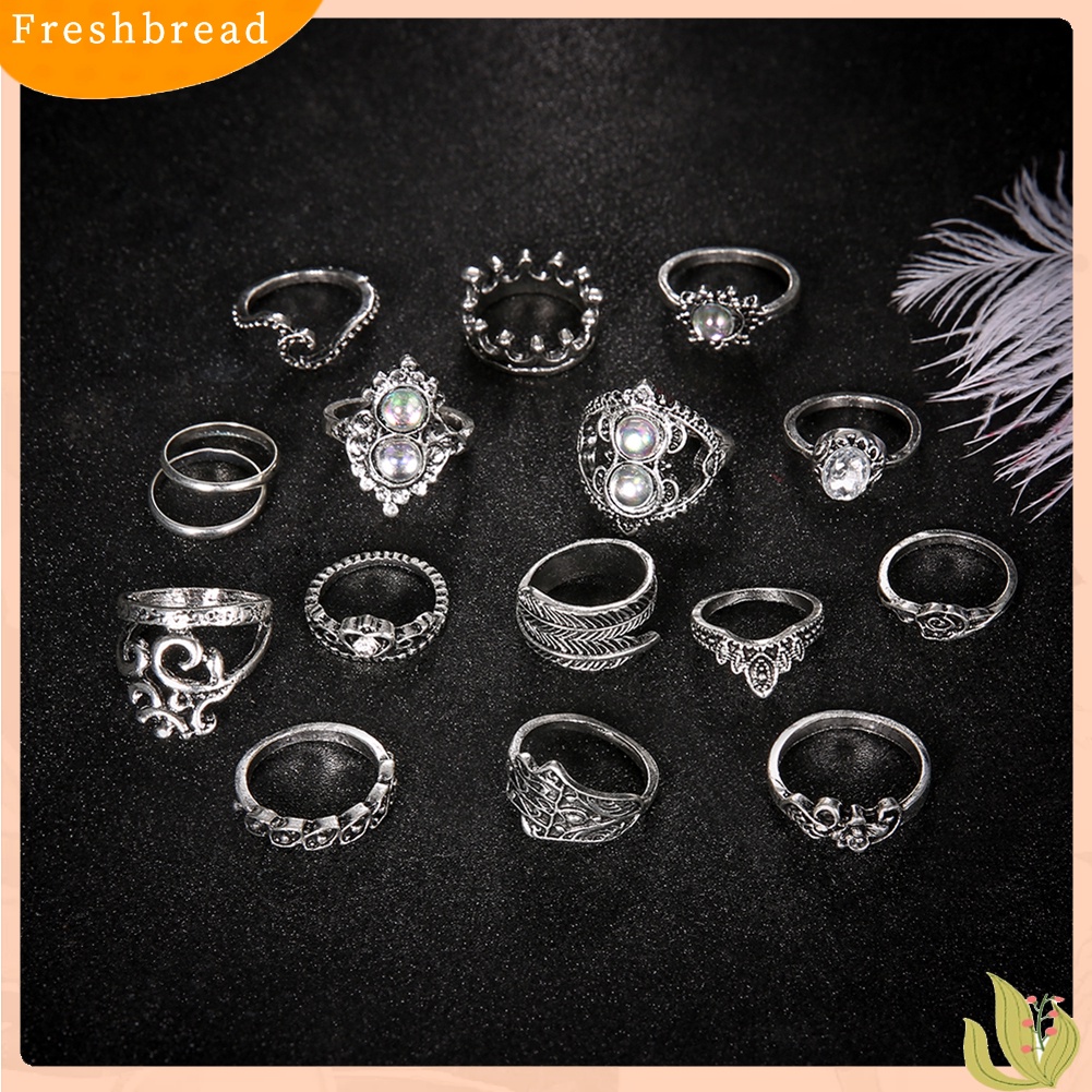 &lt; Freshbread &gt; 16Pcs/Set Retro Boho Hamsa Tangan Mahkota Jari Midi Buku Jari Susun Rings Perhiasan